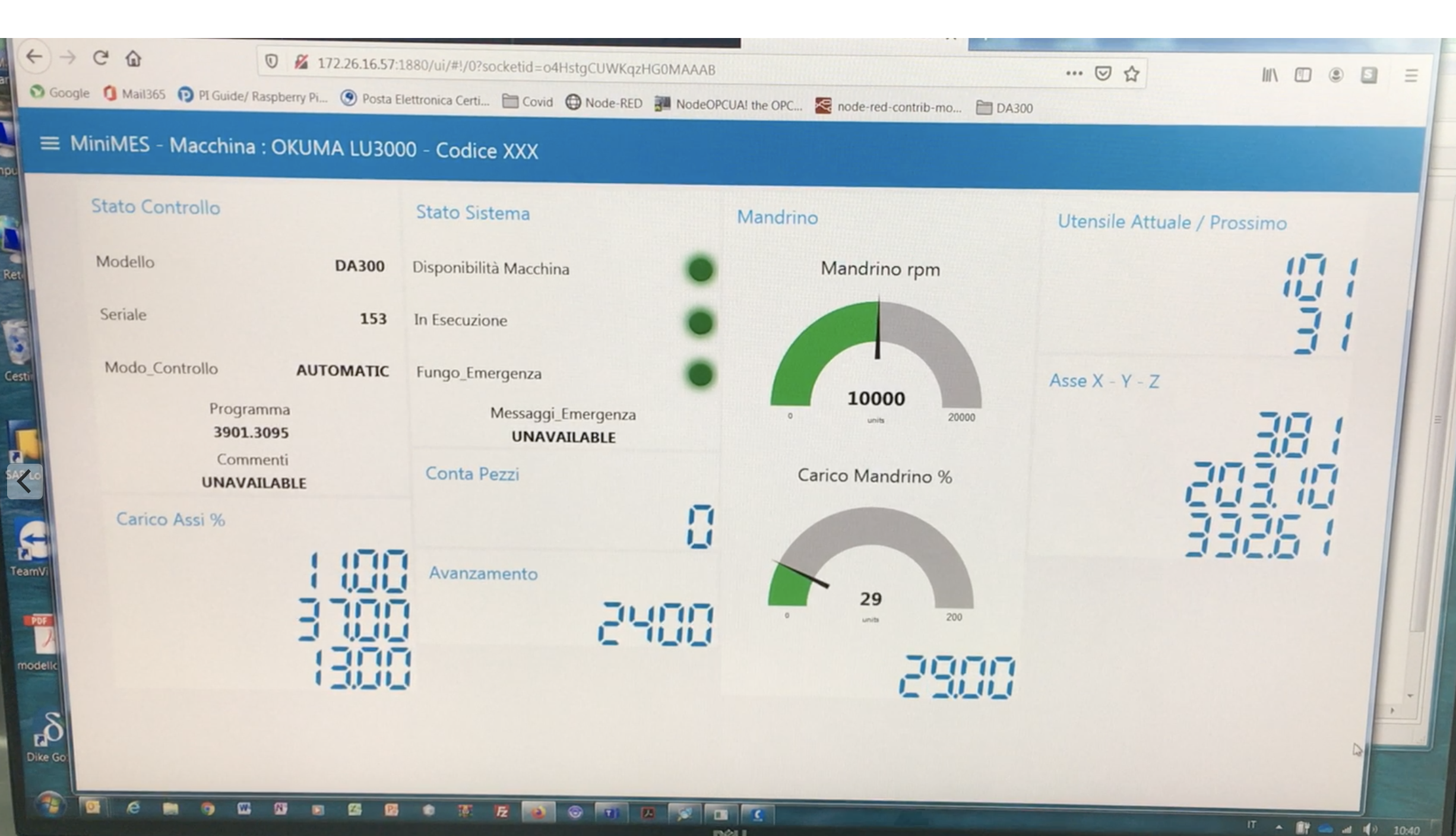 Dashboard di un tornio Okuma